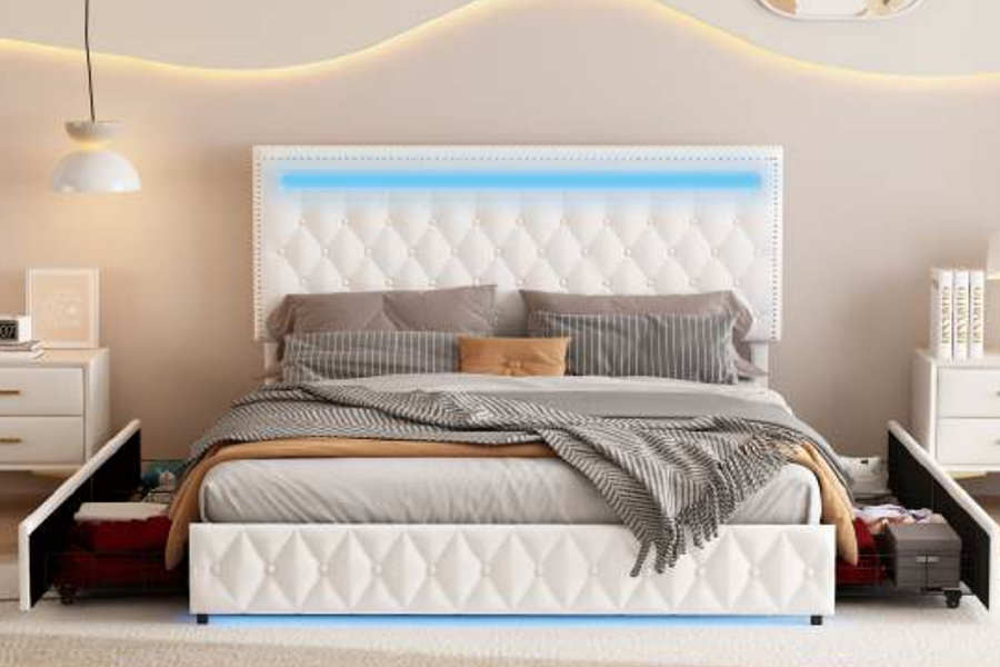 4471-1-3D Lådor Förvaring Smart Ambient Lighting Sängram