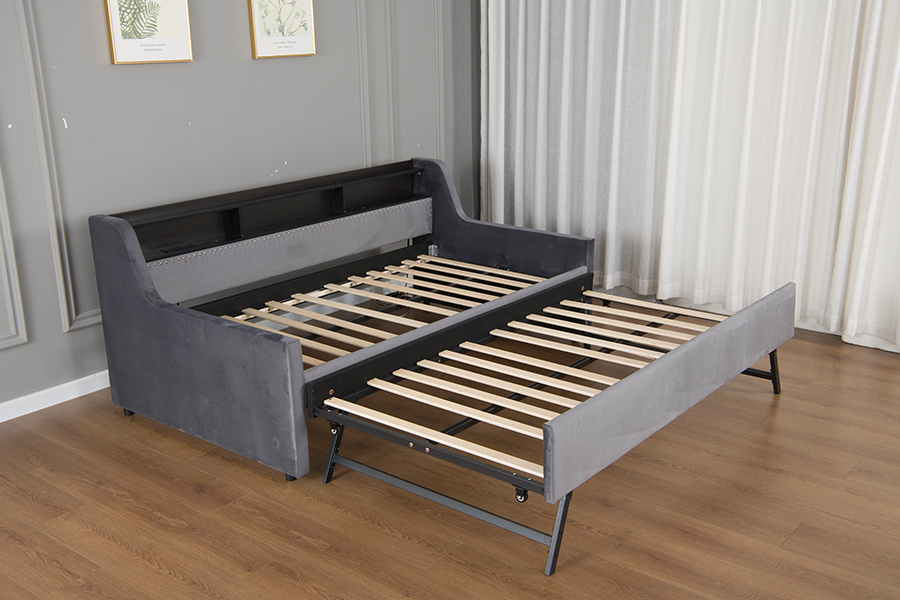 4857-1U Trundle Mjuk Sammet Tyg Täckt Bäddsoffa