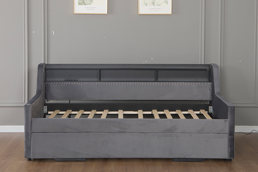 4857-1U Trundle Mjuk Sammet Tyg Täckt Bäddsoffa