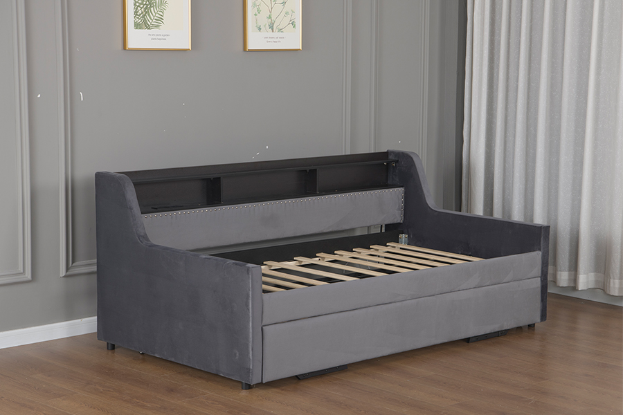 4857-1U Trundle Mjuk Sammet Tyg Täckt Bäddsoffa