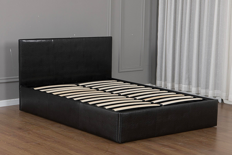 5030G Modern svart konstläder stoppad förvaringssäng ram
