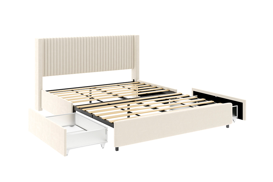 N18 Modern Beige Klädd Mjuk Säng Justerbar Klädd Förvaringssäng Stomme