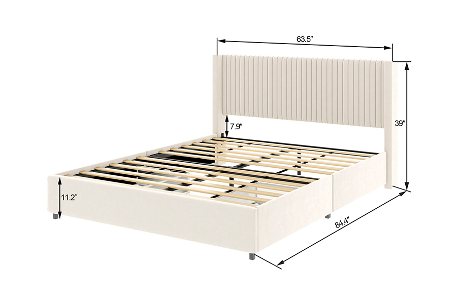N18 Modern Beige Klädd Mjuk Säng Justerbar Klädd Förvaringssäng Stomme