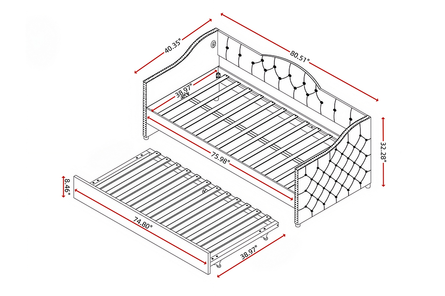 N17 Multifunktionell utdragbar säng Förvaringsfunktion Trundle Bäddsoffa