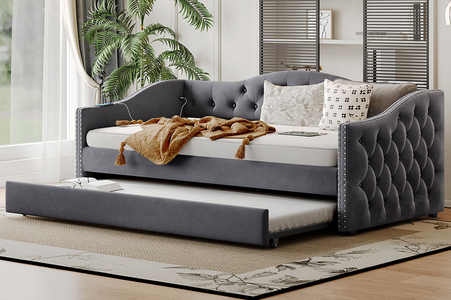 N17 Multifunktionell utdragbar säng Förvaringsfunktion Trundle Bäddsoffa