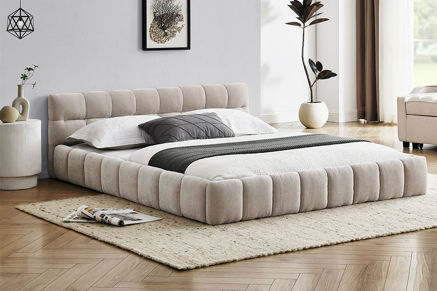 N11 Modern fyrkantig design Bekväm och justerbar stoppad sängram