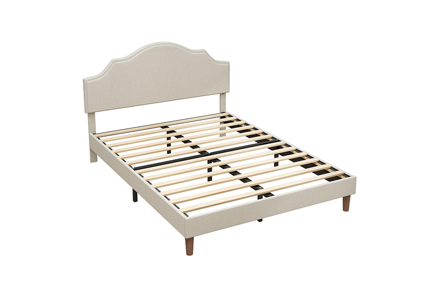 N21 hög kvalitet beige tyg Queen size stoppad säng