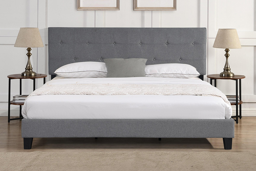 N7 Grey Fabric Button Tufted Headboard Upholstered Bed