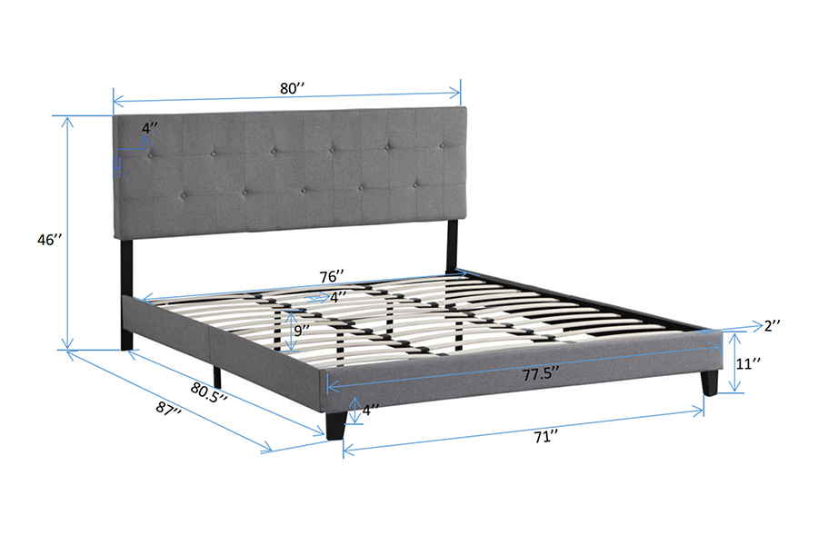 N7 Grey Fabric Button Tufted Headboard Upholstered Bed