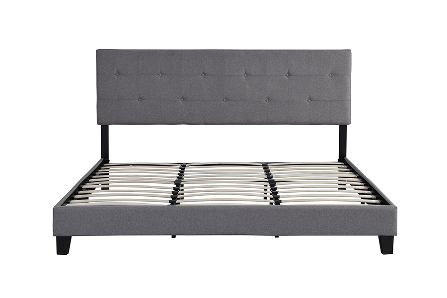 N7 Grey Fabric Button Tufted Headboard Upholstered Bed