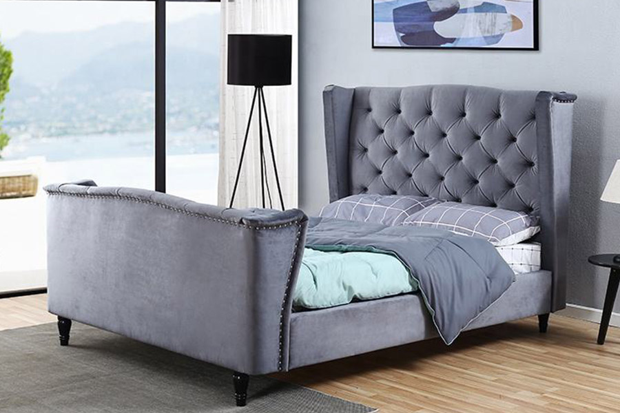 1399 Velvet Tyg Wingback Button Stoppad säng