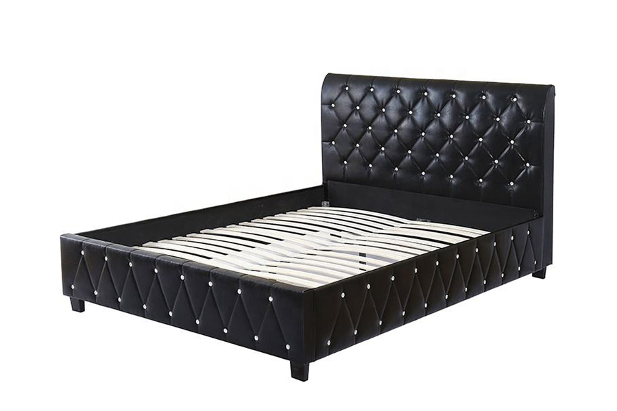 1367 Svart Läder Soft Pu Sänggavel Klädd Säng