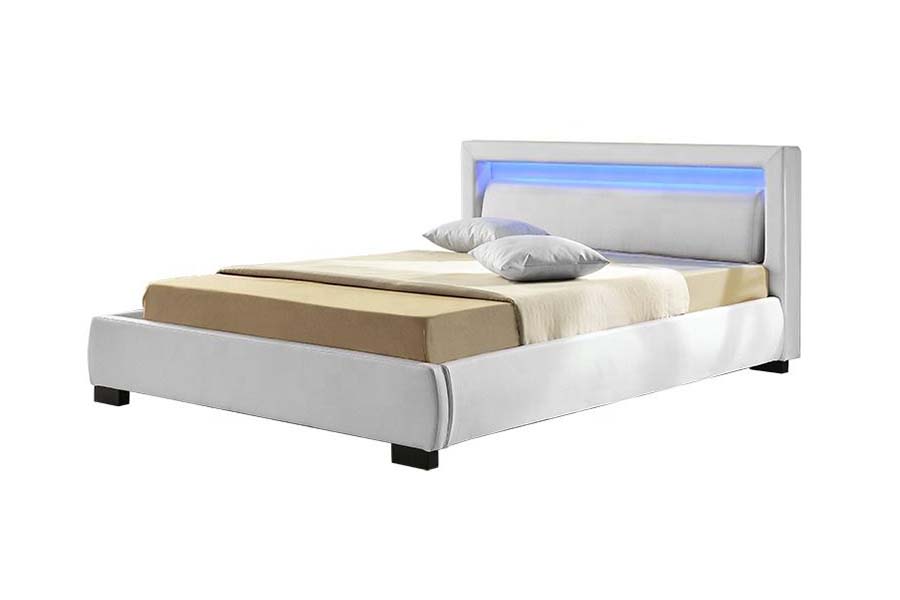 1857 modern samtida konstläder LED stoppad sängram
