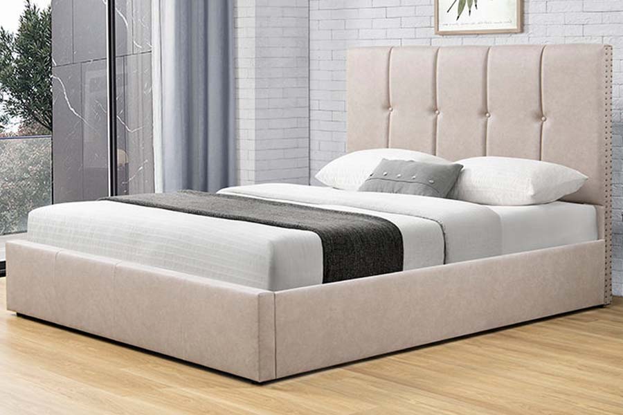 1616 King Size mjukt tyg säng Knapp Design stoppad säng