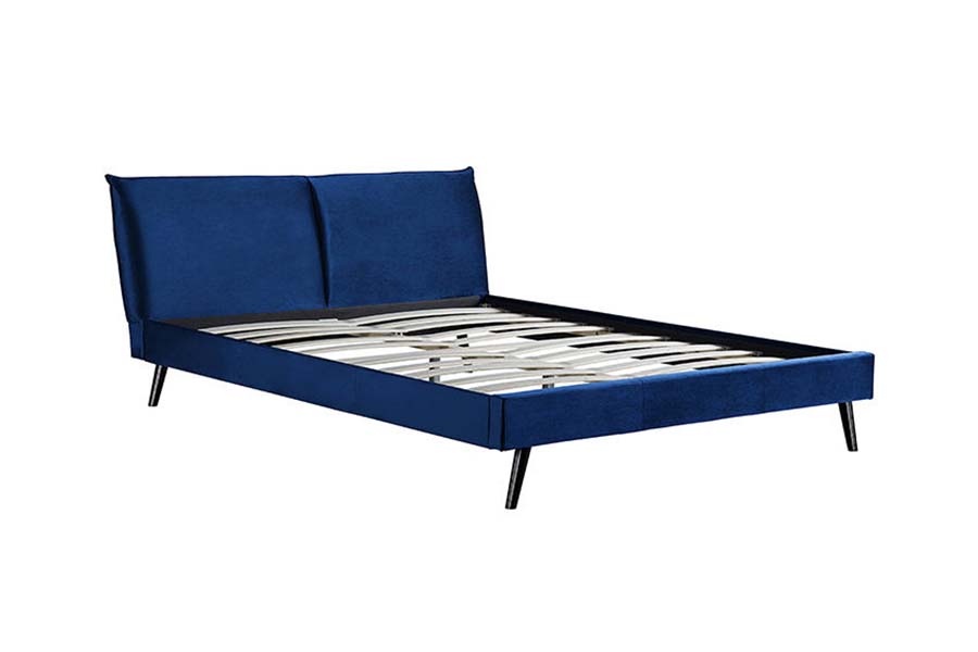 1494 Wooden Ben Queen Bed Blå mjuk sänggavel stoppad säng