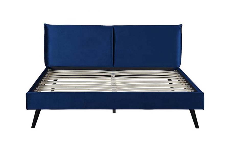 1494 Wooden Ben Queen Bed Blå mjuk sänggavel stoppad säng