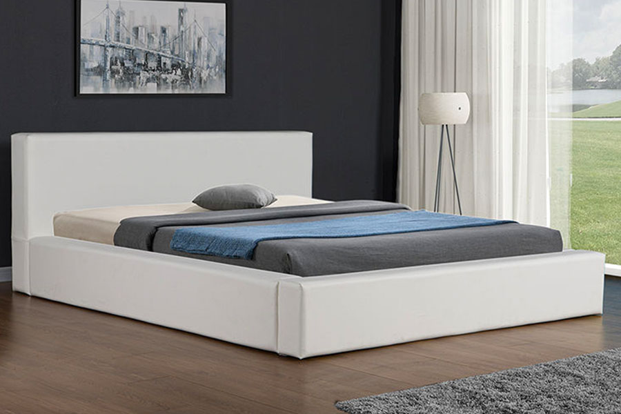4246 Scandinavian Minimalist Faux Leather Storage Bed Ram