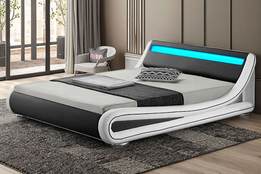 1137-1 Smart LED King Storage Läderstoppad sängram