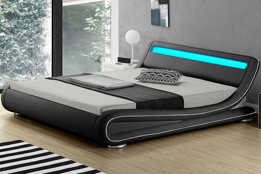 1137-1 Smart LED King Storage Läderstoppad sängram