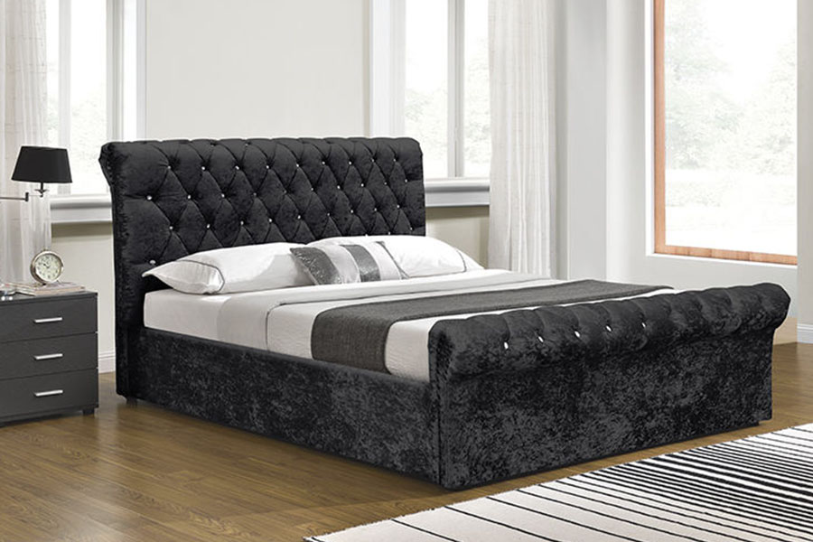 1153G Chesterfield Crushed Velvet Crystal Ottomansk förvaringssäng