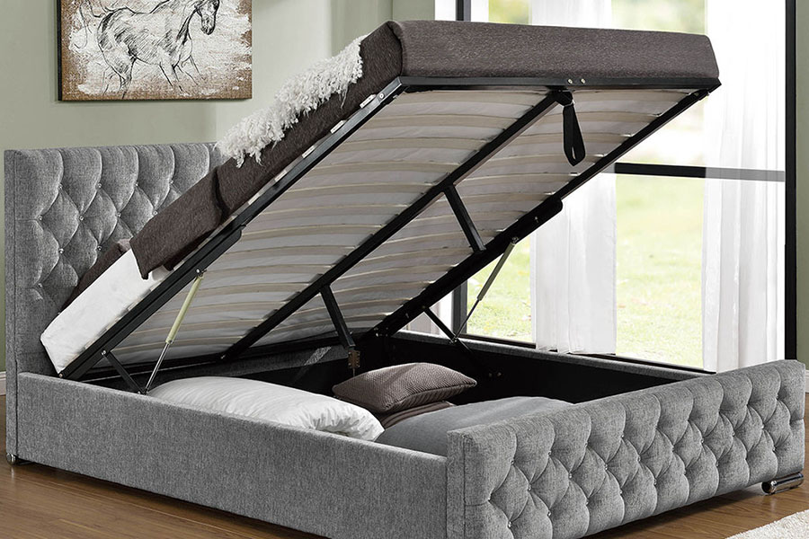 1151G Luxury Velvet Lift King Storage Tuftad sängram