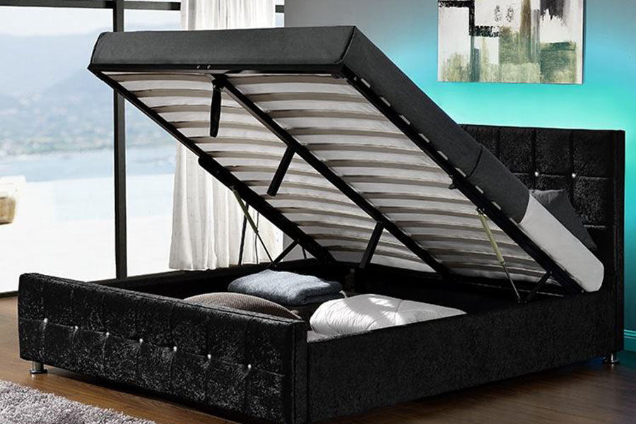 1149-1G Modern Chenille Velvet LED Gaslift Förvaringssäng
