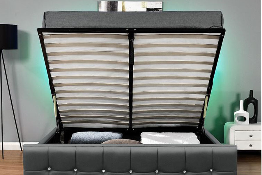 1149-1G Modern Chenille Velvet LED Gaslift Förvaringssäng