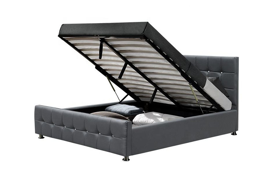 1149-1G Modern Chenille Velvet LED Gaslift Förvaringssäng
