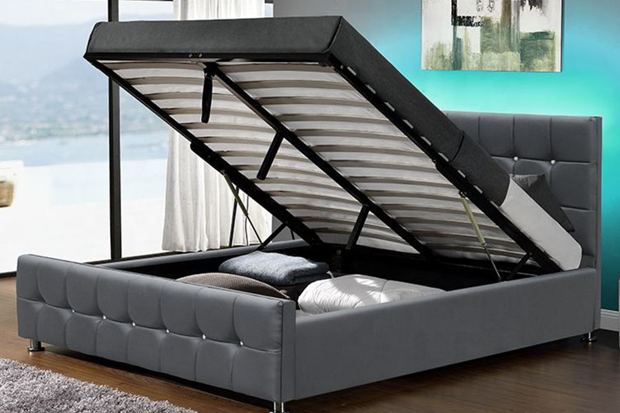 1149-1G Modern Chenille Velvet LED Gaslift Förvaringssäng