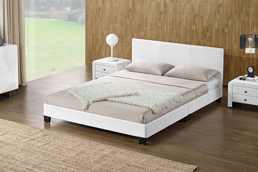 1142-2 American Style Linne Tyg Trä Queen Bed Ram