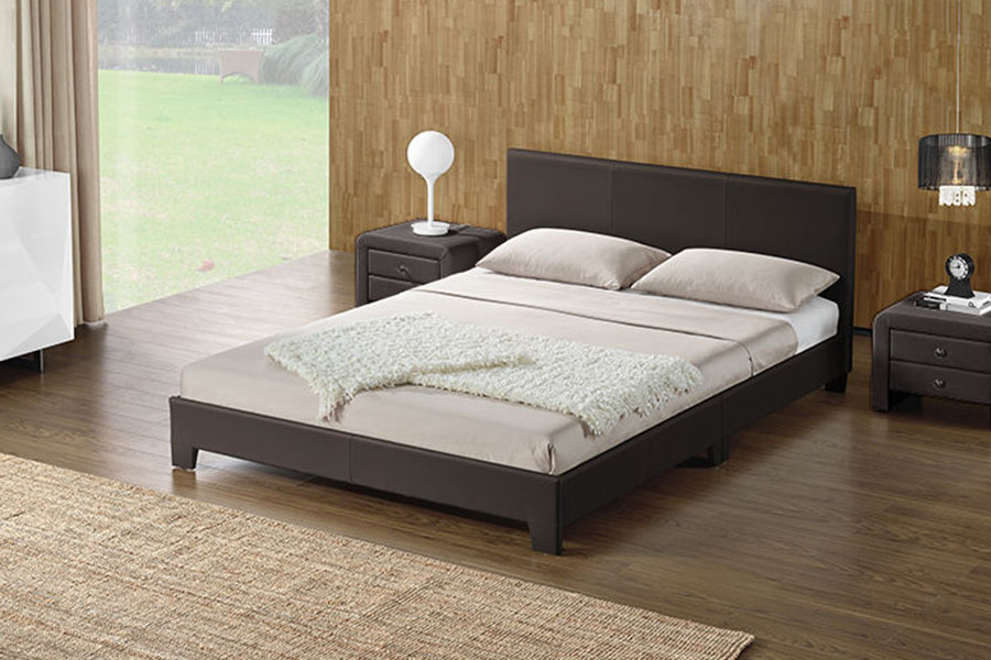 1142-2 American Style Linne Tyg Trä Queen Bed Ram