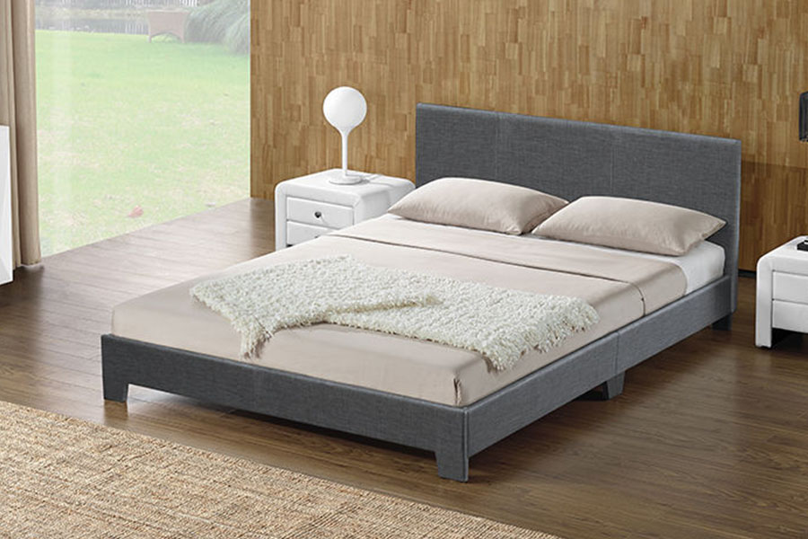 1142-2 American Style Linne Tyg Trä Queen Bed Ram