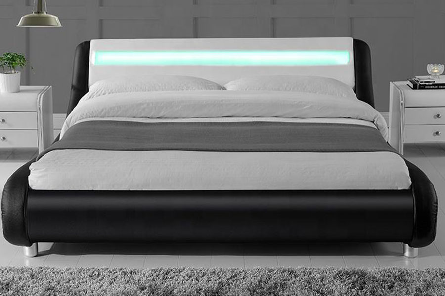 1140-1 syntetiskt läder Dual-Tone LED stoppad sängram