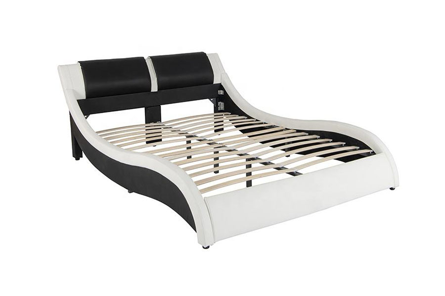 1178-1 Wave-liknande LED-ram läder Queen King stoppad säng