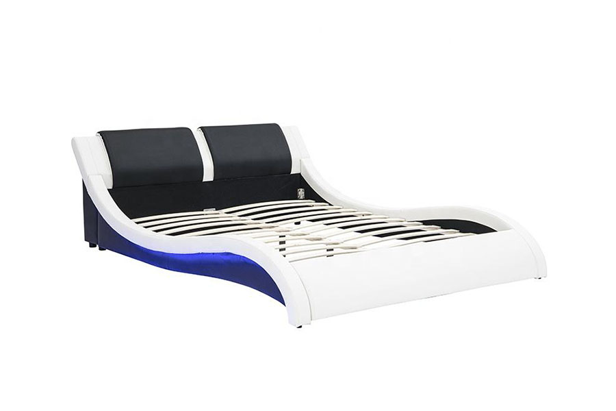 1178-1 Wave-liknande LED-ram läder Queen King stoppad säng