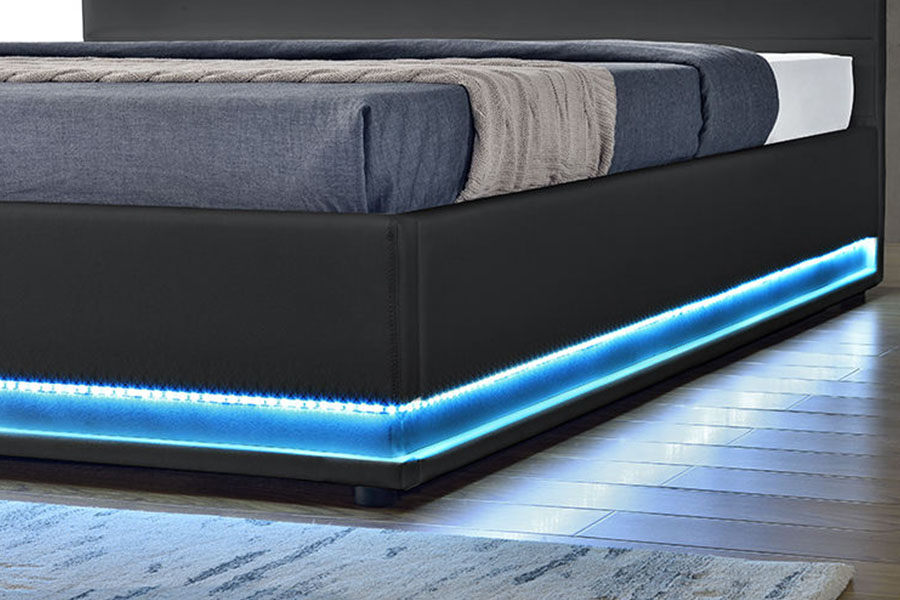 1165-1G Modern lyxig läderförvaring LED stoppad sängram