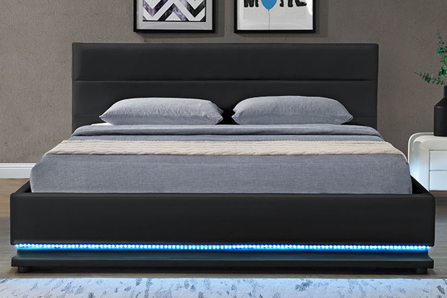1165-1G Modern lyxig läderförvaring LED stoppad sängram