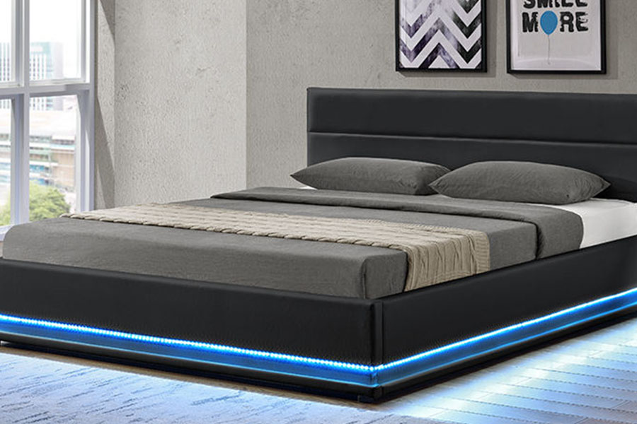 1165-1G Modern lyxig läderförvaring LED stoppad sängram