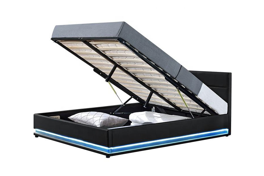 1165-1G Modern lyxig läderförvaring LED stoppad sängram
