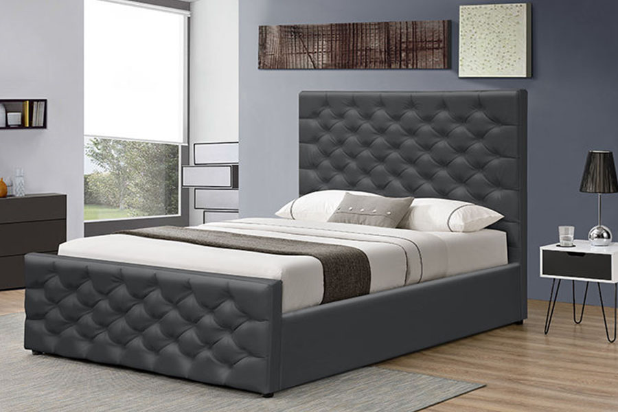 1208G Chesterfield Chenille-Velvet Sleigh Ottoman Storage Bed Ram