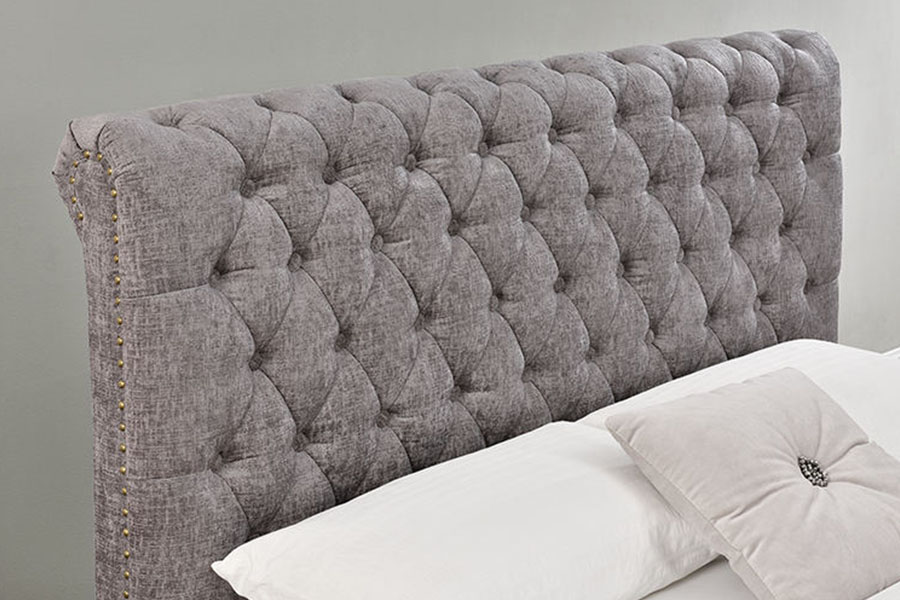 1208G Chesterfield Chenille-Velvet Sleigh Ottoman Storage Bed Ram