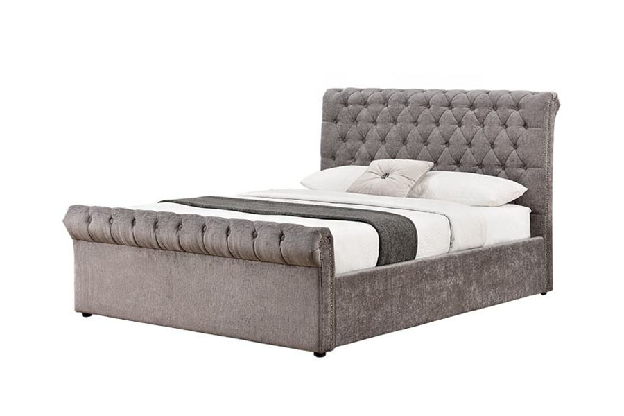 1208G Chesterfield Chenille-Velvet Sleigh Ottoman Storage Bed Ram