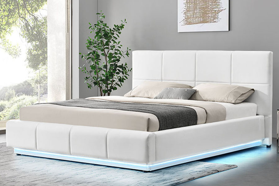 1388G Concave-Ravine LED-tyg Gaslift Kung stoppad förvaringssäng ram