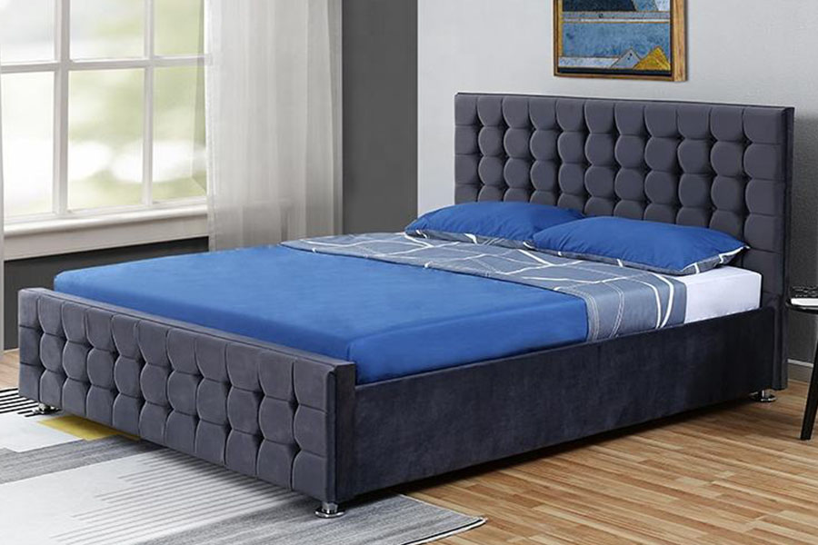1354G sammet tuftad panel massivt trä kung ottomansk förvaringssäng ram
