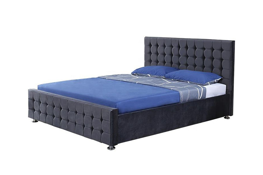 1354G sammet tuftad panel massivt trä kung ottomansk förvaringssäng ram