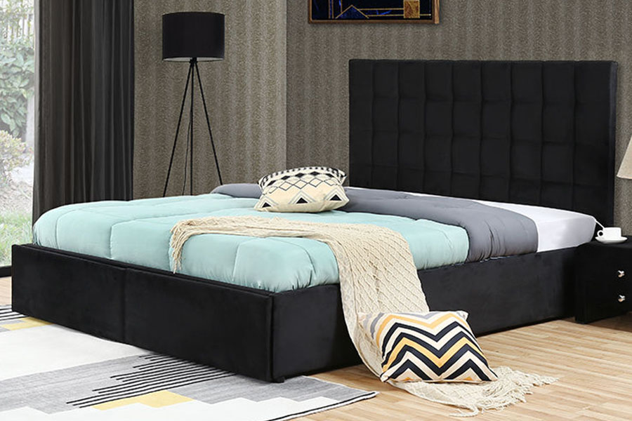 1344DG Tufted Button King Läder Gas-Lift Låda Förvaringssäng Ram