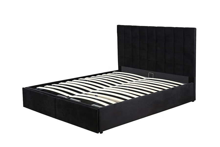 1344DG Tufted Button King Läder Gas-Lift Låda Förvaringssäng Ram