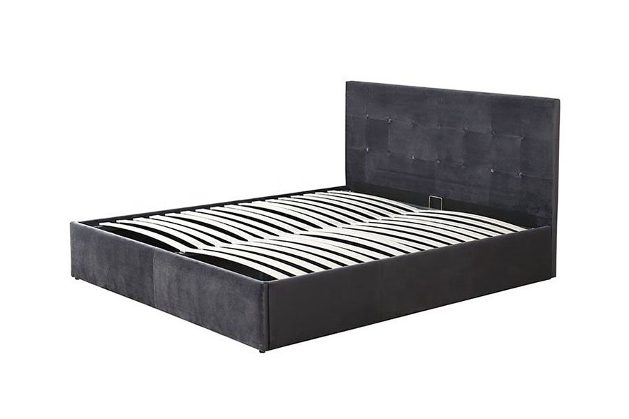 1274G tuftad utrymmesbesparande läder Hydraulisk hiss Queen Storage Bed Ram