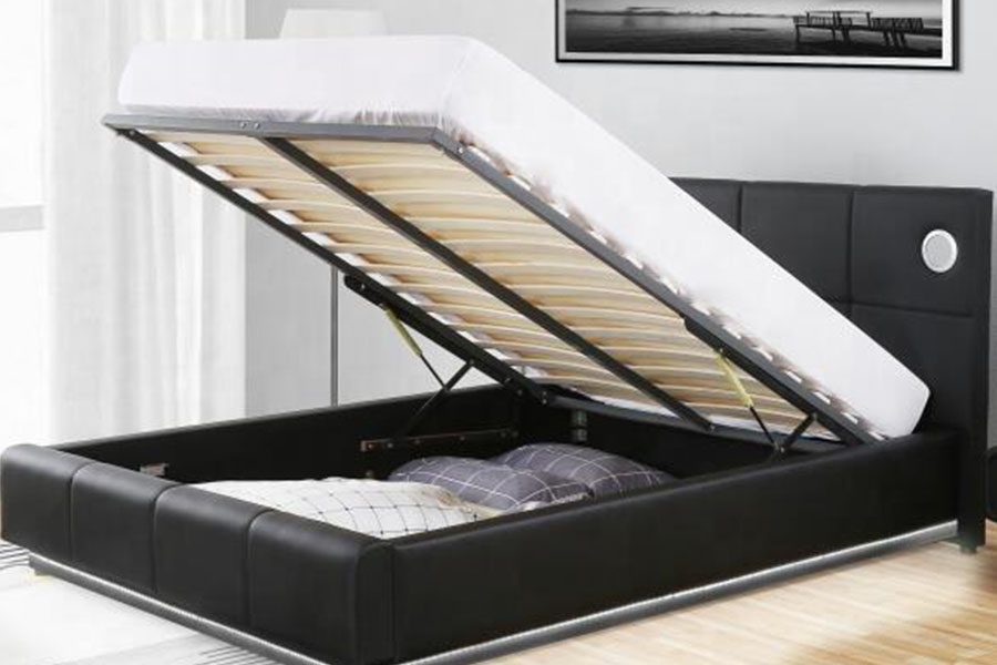 1239-1GS PU-läder LED musikhögtalare Gaslift förvaringssäng